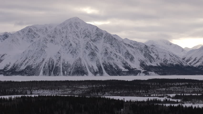 Overcast Sky Over Snow Mountains In Kluane National Park And Reserve, Yukon, Canada. Aerial Drone Shot