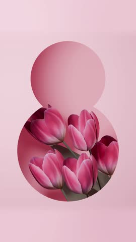 4k International Women's Day background made of flowers tulips. Happy women's day.