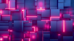 Abstract 3D geometric background featuring blue cubes with glowing pink neon lines, creating a futuristic and cyberpunk-inspired visual effect. - Powered by Shutterstock - Get 15% off with code: PIKWIZARD15