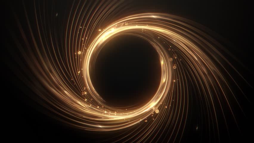 A geometric and luxury golden circle rotates with glowing particles and lines on black background. 3d endless loop animation with free copy space for text or logo. 4k resolution