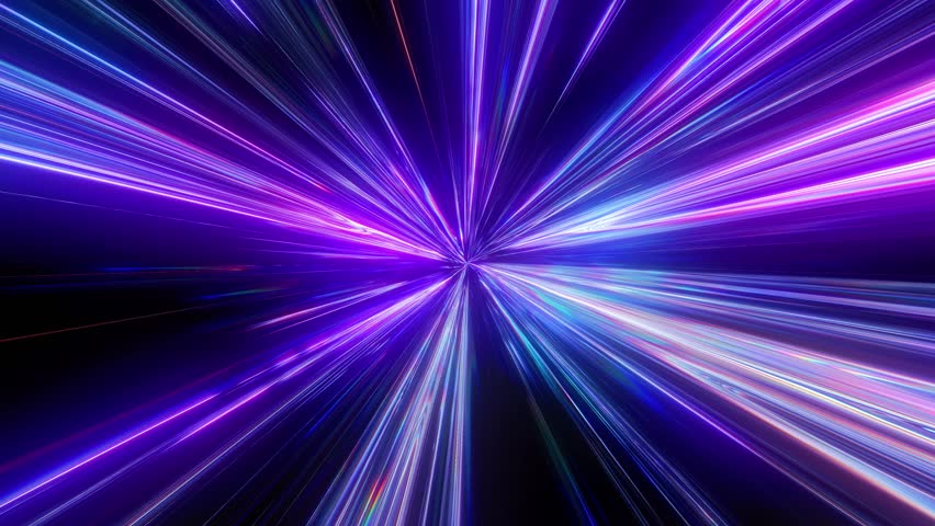 High speed traffic of flying neon colorful lines. Sci-fi digital footage electric move of dynamic streaks in dark backdrop. 3d seamless looping animation