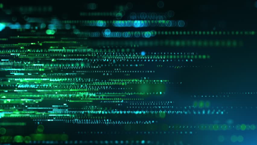 Abstract green technology background. Concept animation of binary data and streaming code.