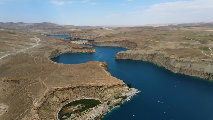 Drone footage from The Band-e-Amir is a series of six stunning lakes located in a mountainous desert area of Afghanistan's Bamyan province.. January 12, ?2022