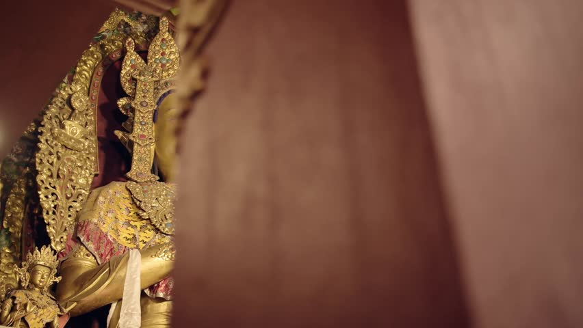 Kathmandu Gold Buddha Statue in Nepal at Boudhanath Stupa, Big Buddhist Buddha at a Buddhist Temple Decorated with Gold Leaf at a Popular Buddhist Religious Temple Site and Tourist Attraction