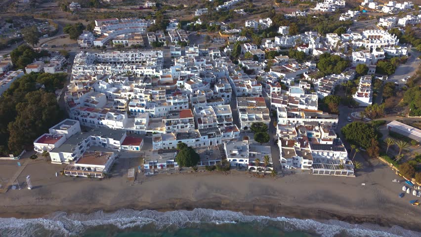 Aerial view of Agua Amarga, Cabo de Gata-Nijar Natural Park, Almeria, Andalusia, Spain