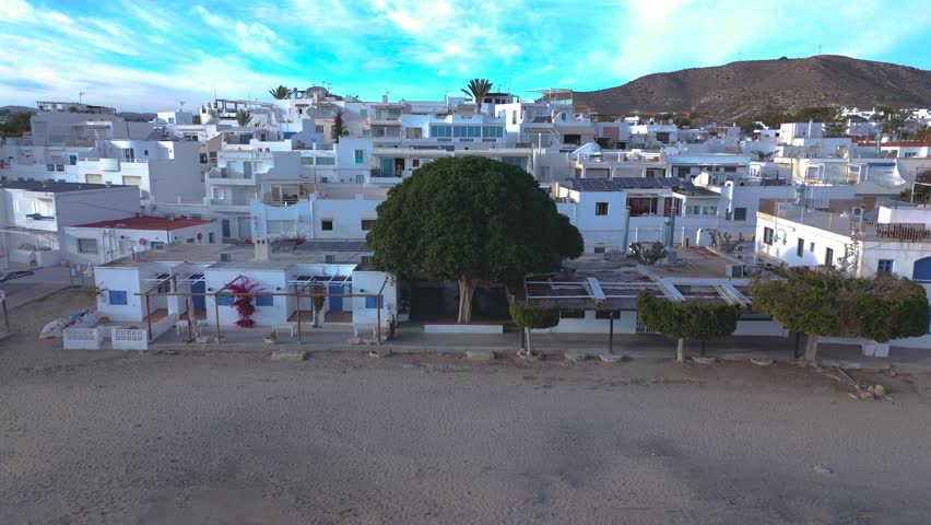Aerial view of Agua Amarga, Cabo de Gata-Nijar Natural Park, Almeria, Andalusia, Spain