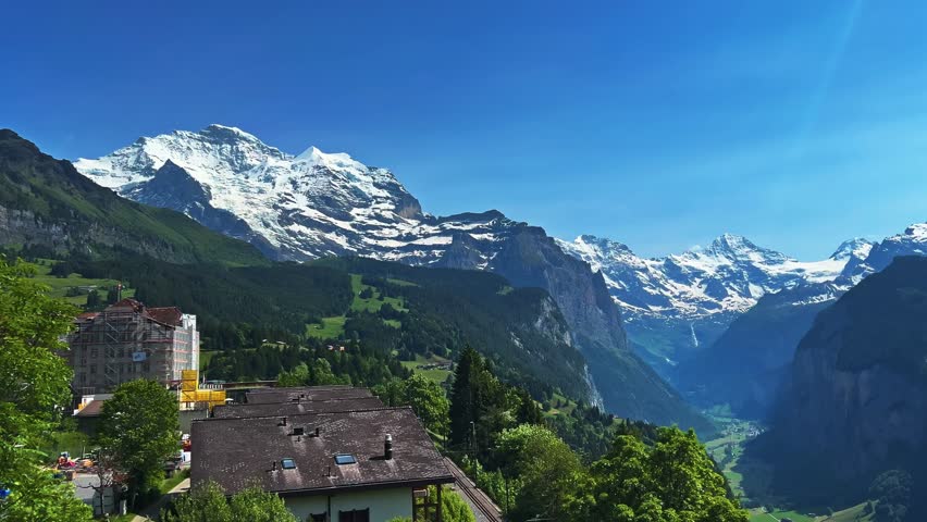 Jungfraujoch Saddle - UNESCO World Heritage Site, Bernese Alps In Switzerland. Aerial Shot