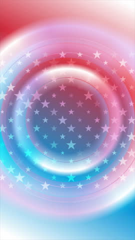 Glowing circles and stars USA flag abstract American colors motion background. Vertical looped video animation