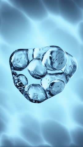 3D rendered animation of spherical aquatic formations with tiny air bubbles captured in liquid environment