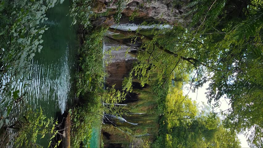 Transparent Turquoise Colored Waters of the Lake Are Having Ripples. Many Small Waterfalls Flowing Into the Lake. Plitvice Lakes, National Park, Croatian Scenery, Waterfall Views, Natural Beauty