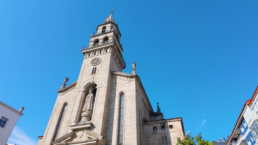Establishing shot of Church de Fatima in O Couto, Ourense, Galicia, Spain