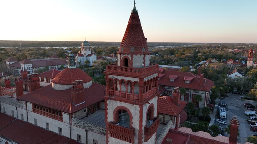 Flagler College St. Augustine Florida Campus Summer Sunset Sunrise Sunny Night Drone Aerial 4K