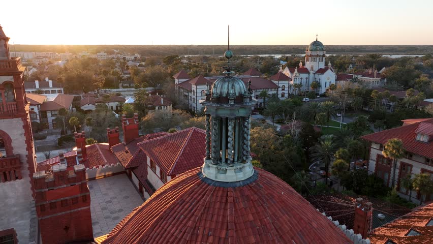 Flagler College St. Augustine Florida Campus Summer Sunset Sunrise Sunny Night Drone Aerial 4K