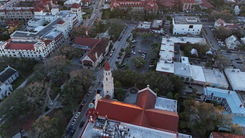 Flagler College St. Augustine Florida Campus Summer Sunset Sunrise Sunny Night Drone Aerial 4K