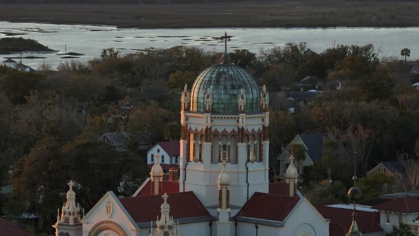 Flagler College St. Augustine Florida Campus Summer Sunset Sunrise Sunny Night Drone Aerial 4K
