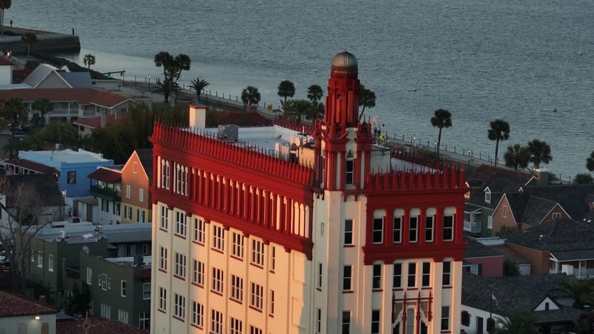 Flagler College St. Augustine Florida Campus Summer Sunset Sunrise Sunny Night Drone Aerial 4K