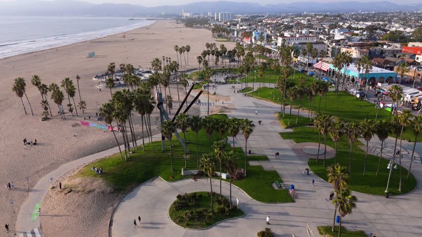 Static Aerial View of Venice Beach and Boardwalk, Los Angeles, California, USA, February 19, 2025