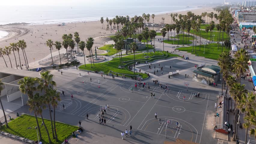 Static Aerial View of Venice Beach Basketball Courts, Los Angeles, California, USA, February 19, 2025