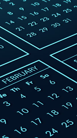 close up of a monthly calendar, concept for appointment or deadline, dark theme (3d render) vertical video