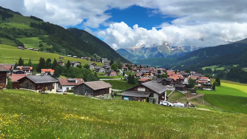 Bellwald City In Goms District In The Canton Of Valais, Switzerland. POV Shot