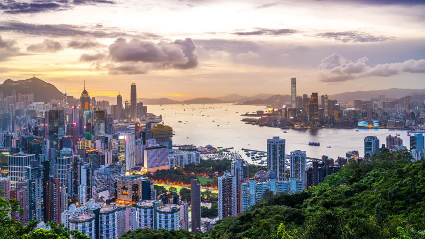 Day to night time lapse in Hong kong city.