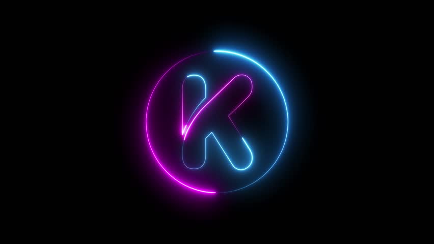Animated neon capital English letter K. Two-color trendy glowing loop neon alphabet letter K. Educational concept with neon letter with black background