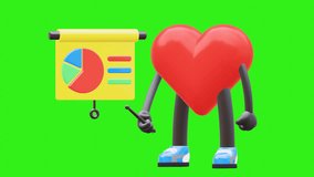 Love Heart Character Doing Presentation Suitable For Business And Educational Concepts. Transparent Background. Green Screen Background. Looping Animation. - Powered by Shutterstock - Get 15% off with code: PIKWIZARD15
