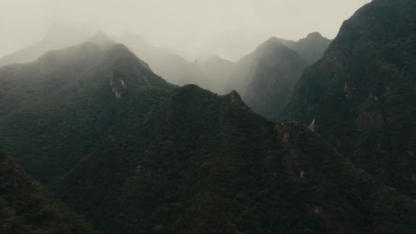 Mountains Covered With Lush Forest At Machu Picchu In The Eastern Cordillera Of Southern Peru. Aerial Drone Shot