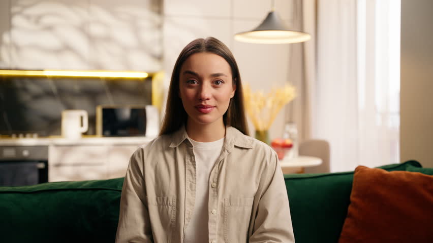 Portrait at home excited happy rejoice happiness surprised amazing news offer opportunity winning achieve Caucasian woman female lady girl girlfriend homeowner looking at camera amazed indoors say wow