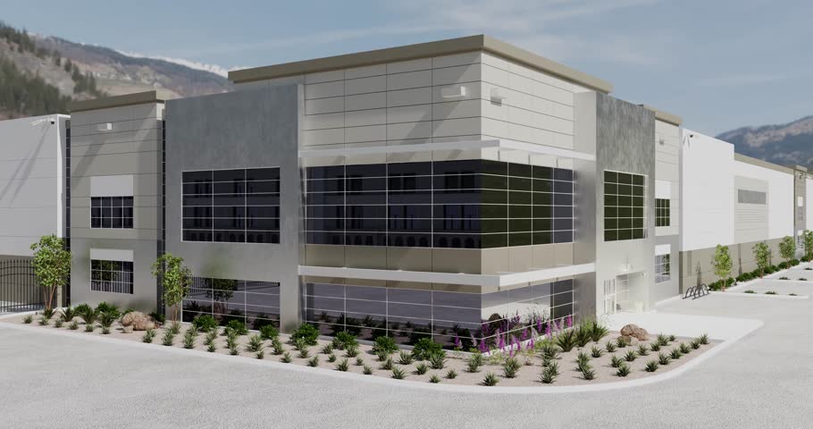 Pan of Beautiful New Contemporary Commercial Office Building. 3D Rendering.