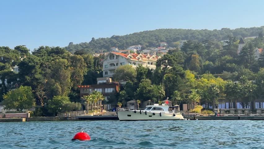 View to beautiful island of Buyukada on warm and sunny summer day. Largest of Princes Islands in Istanbul Turkey
