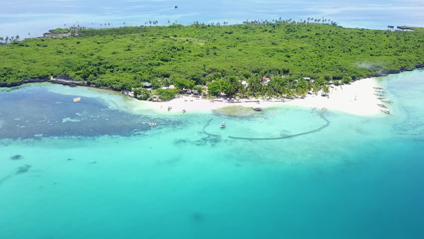 Zoom out of the magnificent Virgin Island in the Bantayan region seen from high altitude - Phillipines.