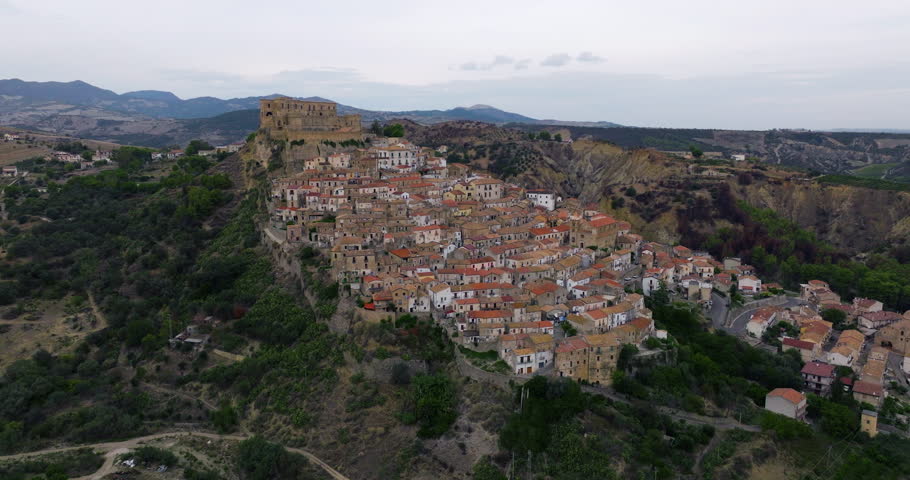 Rocca Imperiale Town In Cosenza Province, Calabria Region Of Southern Italy. Aerial Drone Shot
