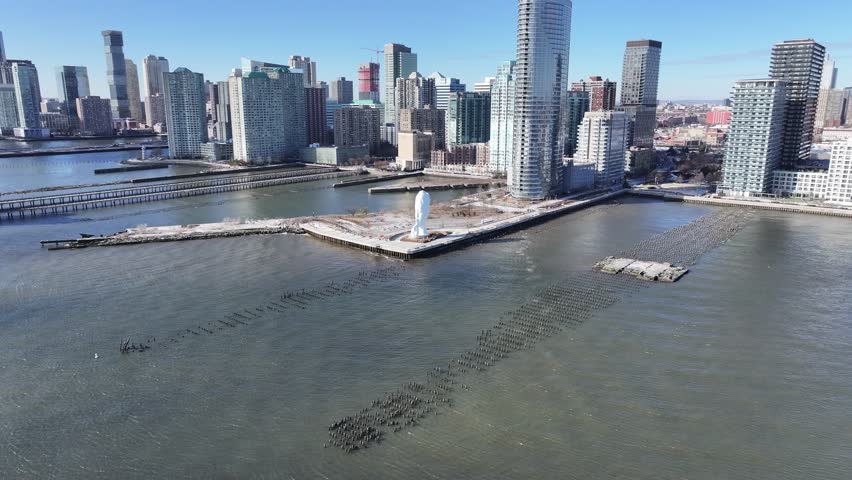 Jersey City Skyline At Jersey City In New Jersey United States. Highrise Buildings Scenery. Downtown New York. Jersey City Skyline At United States. Coastline Landscape. Beautiful Cityscape.