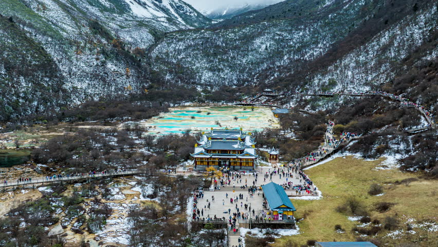 Aerial shots of Huanglong national park, China.
