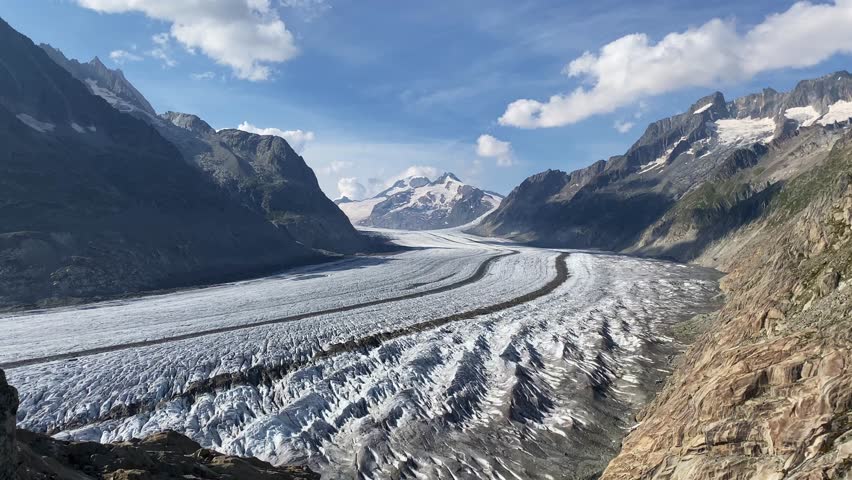 Scenic view of Aletsch the biggest glacier in Alps, Switzerland on sunny summer day