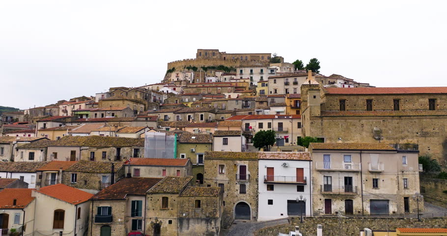 Rocca Imperiale Town Over Hilltop In The Cosenza Province, Calabria Region, Italy. Aerial Drone Shot