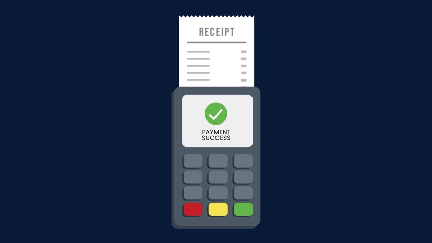 Animated debit transaction success icon for shopping. payment confirmation, checkmark, and receipt. Perfect for finance, e-commerce, digital payment themes in motion graphics and UI design.