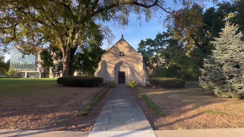 Establishing shot of Howes Chapel at Northwestern University