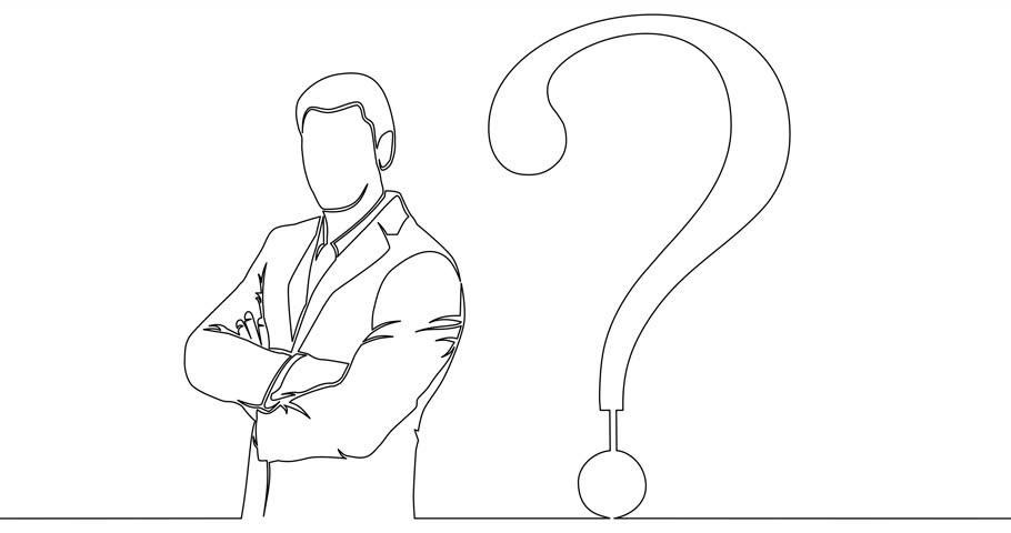 Self drawing line animation young businessman with a question mark continuous one single line drawn concept video