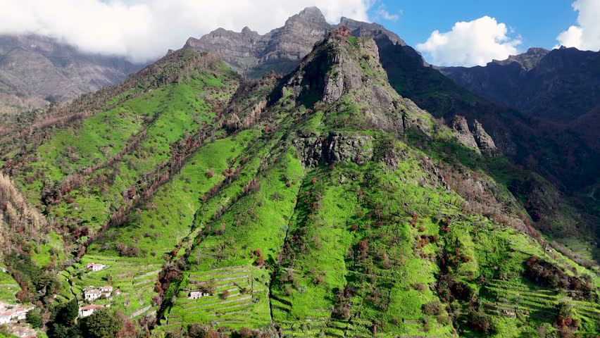 Drone View From Miradouro Da Terra Grande, With Tall Mountain Peaks And Lush Vegetation, Madeira Island, Portugal