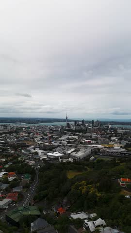 Aerial Vertical view of Auckland city Downtown as seen from Mount Eden