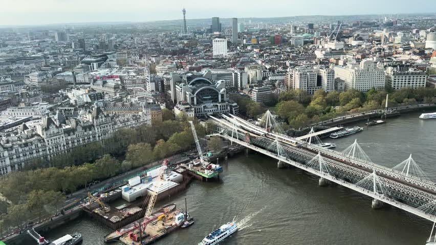 London River Thames Port Bridge Aerial Shot