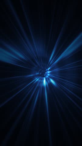 Dynamic futuristic sci-fi background with blue energy light beams zoom effect. Flying at warp speed through a space energy portal or wormhole. Full HD and looping vertical background animation.