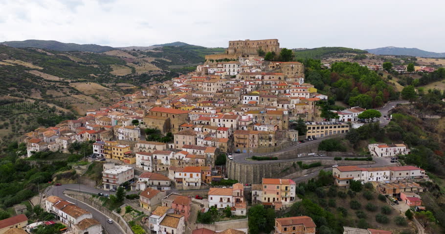 Aerial View Of Rocca Imperiale - Calabrian Town Famous For Its Medieval Castle On Hilltop. Province Of Cosenza In Italy.