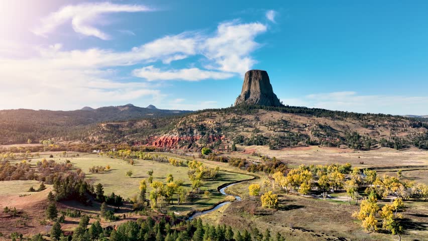 Aerial shot of the amazing Devils Tower National Monument in Wyoming.