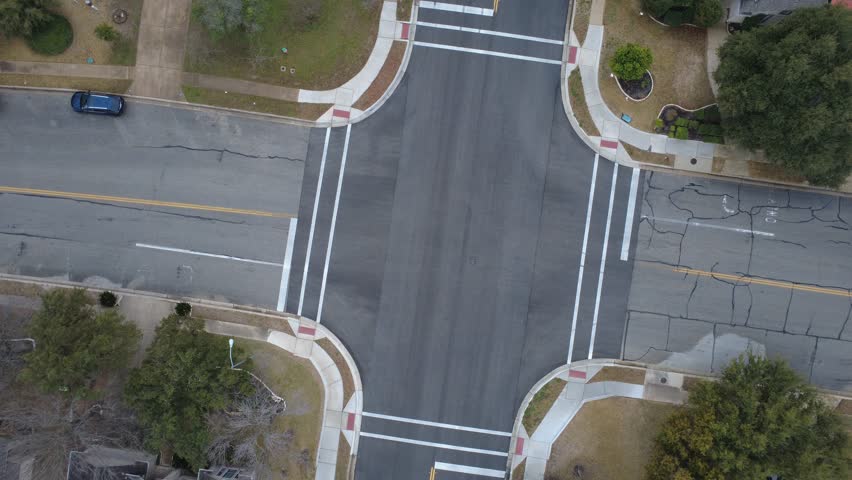 City Suburb 4-Way Intersection from a drone.