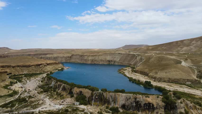 Drone footage from The Band-e-Amir is a series of six stunning lakes located in a mountainous desert area of Afghanistan's Bamyan province.. January 12, ?2022