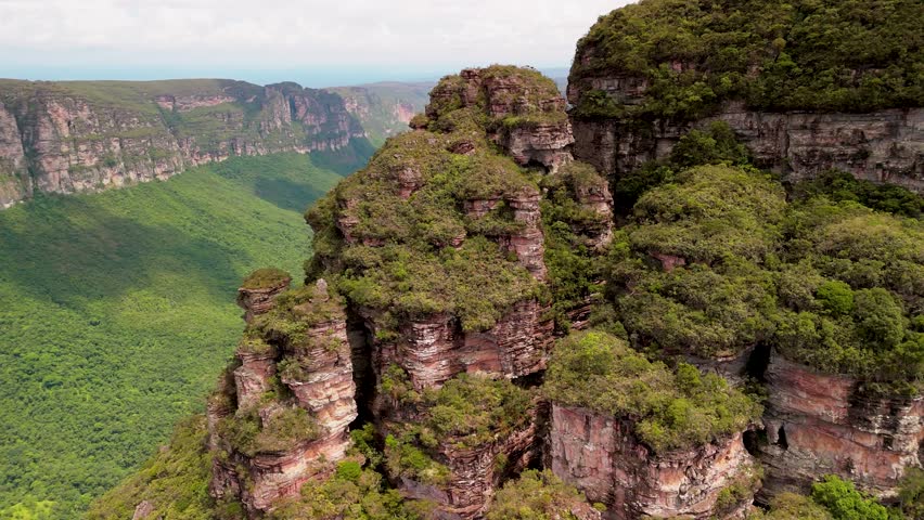 Aerial reveal of Vale do Pati in Chapada Diamantina National Park, Bahia