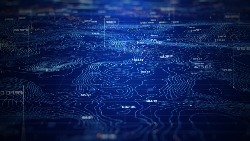 Digital topographic map with glowing data points and data network, futuristic analytics,  Technology big data, and geospatial concepts. Future abstract background 4k - Powered by Shutterstock - Get 15% off with code: PIKWIZARD15